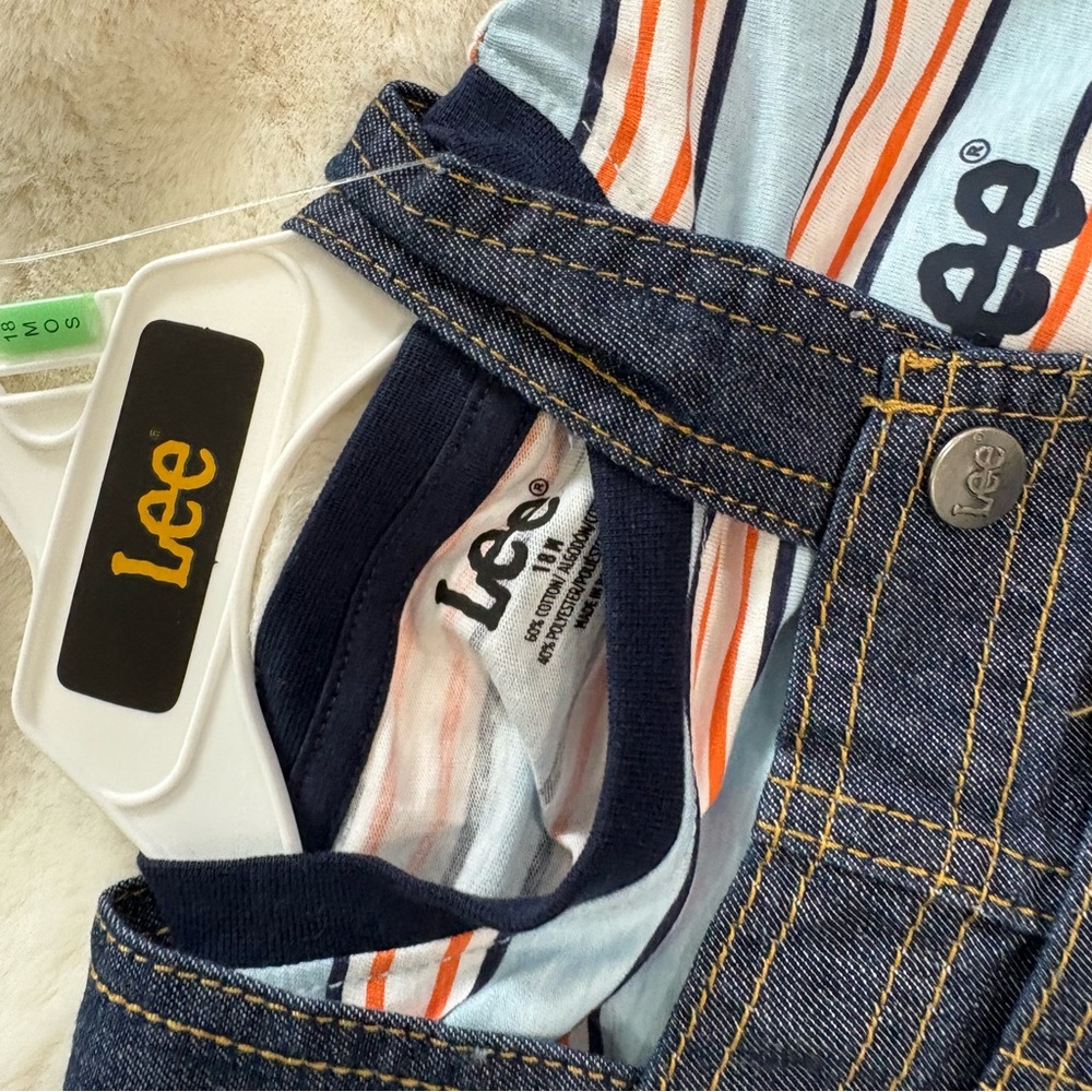 WRANGLER|LEE|CARTER’S Western Baby lot denim overalls flannel striped onesie 18M - Picture 2 of 8